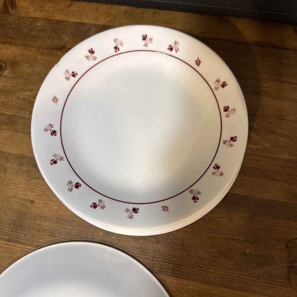 Set Of 6 Corelle Corning Burgundy Rose 6 3/4" Bread /Dessert Plates